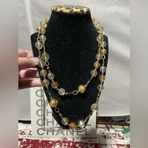 Vintage AB Beaded Necklace With Gold Tone Links. Double Layer